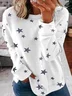 Casual Crew Neck Star Print Sweatshirt