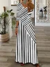 Women Striped V Neck Long Sleeve Comfy Casual Maxi Dress