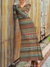 Women Geometric V Neck Long Sleeve Comfy Casual Maxi Dress