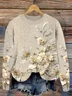 Women 3D Leaf Print Long Sleeve Comfy Casual Sweatshirt