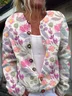Women Floral Long Sleeve Comfy Casual Buckle Cardigan