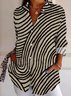 Shirt Collar Long Sleeve Abstract Stripes Buttoned Regular Loose TUNIC Shirt For Women