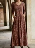 Women Floral V Neck Long Sleeve Comfy Casual Maxi Dress