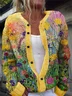 Women 3D Floral Print Long Sleeve Comfy Casual Cardigan