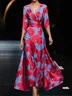 Women Elegant Floral V Neck Half Sleeve Comfy Casual Maxi Dress