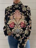 Casual Vintage Turtleneck Floral Print Sweatshirt