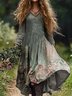 Women Floral V Neck Long Sleeve Comfy Casual Maxi Dress