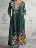 Women Floral V Neck Long Sleeve Comfy Casual Maxi Dress