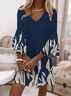 Women Vacation Floral V Neck Three Quarter Sleeve Comfy Casual Mini Dress