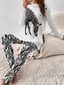 Women Zebra Two-Piece Set Daily Long Sleeve Casual Spring/Fall Top With Pants Matching Set