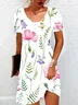 Women Floral Crew Neck Short Sleeve Comfy Casual Mini Dress