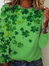 Casual St. Patrick's Day Shamrock Crew Neck Long Sleeve T-shirt
