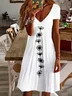 Women Sundress Floral V Neck Short Sleeve Comfy Casual Printing Knee Length Dress
