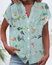 V Neck Short Sleeve Floral Printing Micro-Elasticity Regular Fit Button Up Shirt Shirt For Women