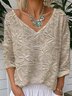 Vintage Sequin Pattern V Neck Long Sleeve T-shirt