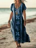 Women Vacation Marine Life V Neck Short Sleeve Comfy Casual Printing Maxi Dress