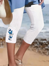 Casual Butterfly Capris Elastic Waist Printing Leggings