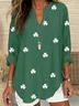 St. Patrick's Day V Neck Long Sleeve Shamrock Regular Loose Shirt For Women