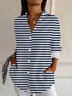Shirt Collar Long Sleeve Striped Buckle Regular Loose Button Up Shirt Shirt For Women