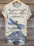 Casual Dragonfly Pattern Crew Neck Short Sleeve T-shirt
