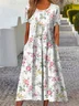 Women Floral Print Crew Neck Half Sleeve Comfy Vintage Maxi Dress