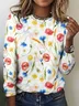 Casual Spring Floral Art Print Crew Neck Long Sleeve T-shirt
