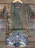 Vintage Casual Floral Print Crew Neck Short Sleeve T-shirt