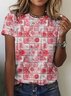 Casual Spring Floral Crew Neck Short Sleeve T-shirt