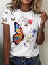 Casual Floral Crew Neck Short Sleeve T-shirt