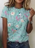 Casual Floral Crew Neck Short Sleeve T-shirt