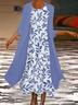 Women Floral Printing Two-Piece Set Daily Three Quarter Sleeve Casual Spring/Fall Dress With Coat Matching Set