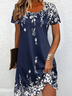 Women Floral Crew Neck Short Sleeve Comfy Casual Printing Mini Dress