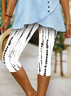 Casual Abstract Stripes Capris Elastic Waist Printing Leggings