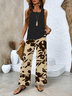 Women Floral Crew Neck Sleeveless Comfy Casual Printing Top With Pants Two-Piece Set