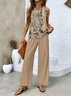 Women Floral Crew Neck Sleeveless Comfy Casual Printing Top With Pants Two-Piece Set