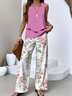 Women Floral Two-Piece Set Daily Sleeveless Casual Summer Top With Pants Matching Set