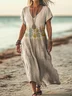 Women Floral V Neck Short Sleeve Comfy Casual Printing Maxi Dress