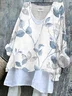 V Neck Long Sleeve Floral Printing Regular Micro-Elasticity Loose Graphic Tee Blouse_ For Women