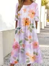 Women Floral Crew Neck Half Sleeve Comfy Casual Maxi Dress