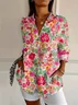 Shirt Collar Long Sleeve Floral Buckle Regular Loose Button Up Shirt Shirt For Women