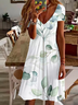 Women Floral V Neck Short Sleeve Comfy Casual Printing Knee Length Dress