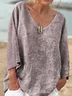 Casual Floral V Neck Long Sleeve T-shirt