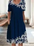 Women Floral Crew Neck Short Sleeve Comfy Casual Printing Midi Dress