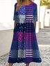 Women Geometric Crew Neck Short Sleeve Comfy Casual Maxi Dress
