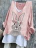 Vintage Easter (rabbit) V Neck Long Sleeve T-shirt