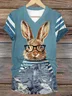 Casual Easter (rabbit) V Neck Short Sleeve T-shirt