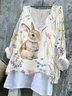 Vintage Easter (rabbit) V Neck Long Sleeve T-shirt