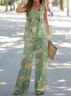 Women Floral Crew Neck Sleeveless Comfy Casual Two-Piece Set