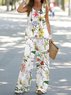 Women Floral Crew Neck Sleeveless Comfy Casual Two-Piece Set