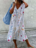 Women Floral V Neck Sleeveless Comfy Casual Maxi Dress